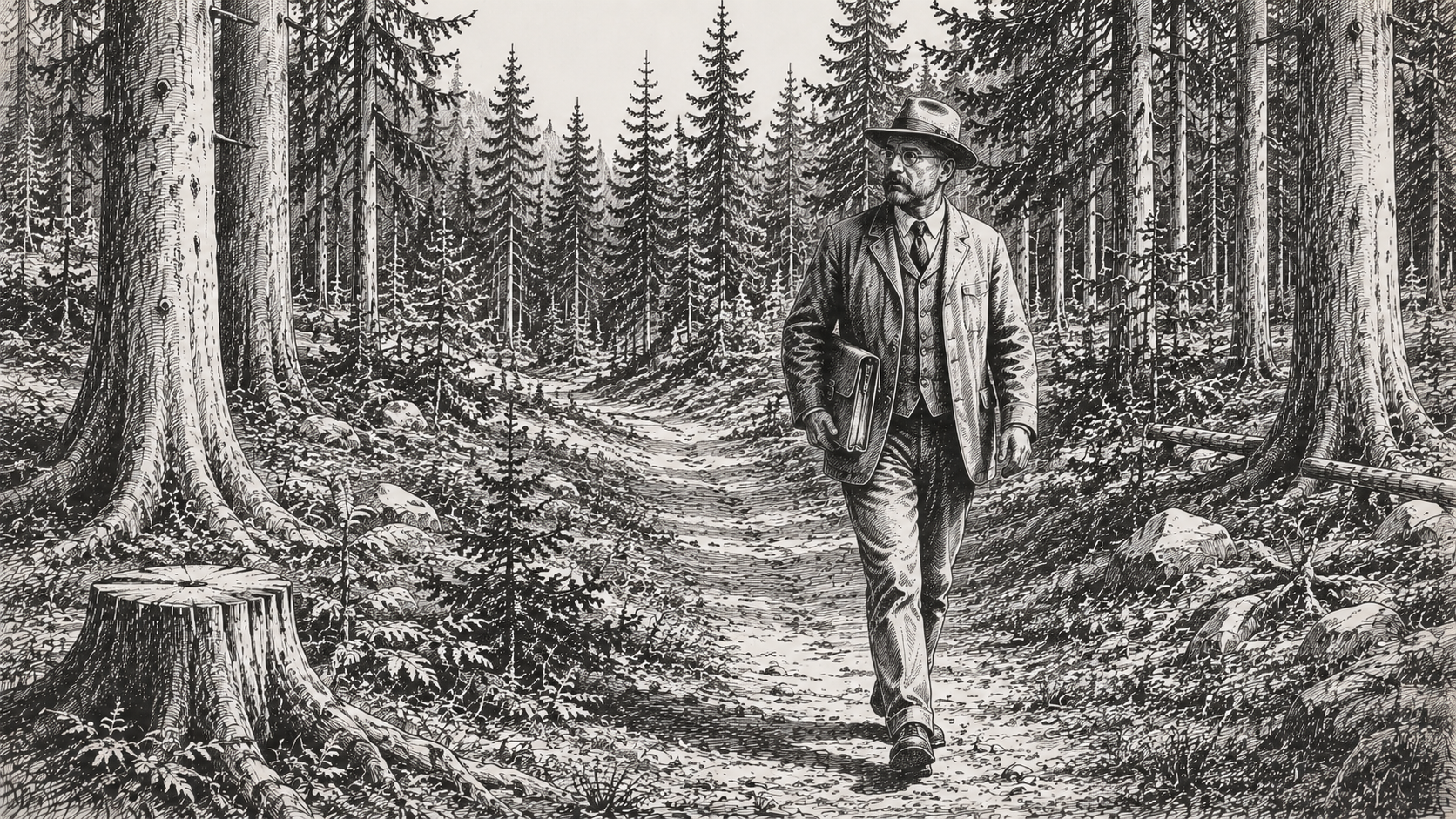 Oberlehrer auf dem Waldweg